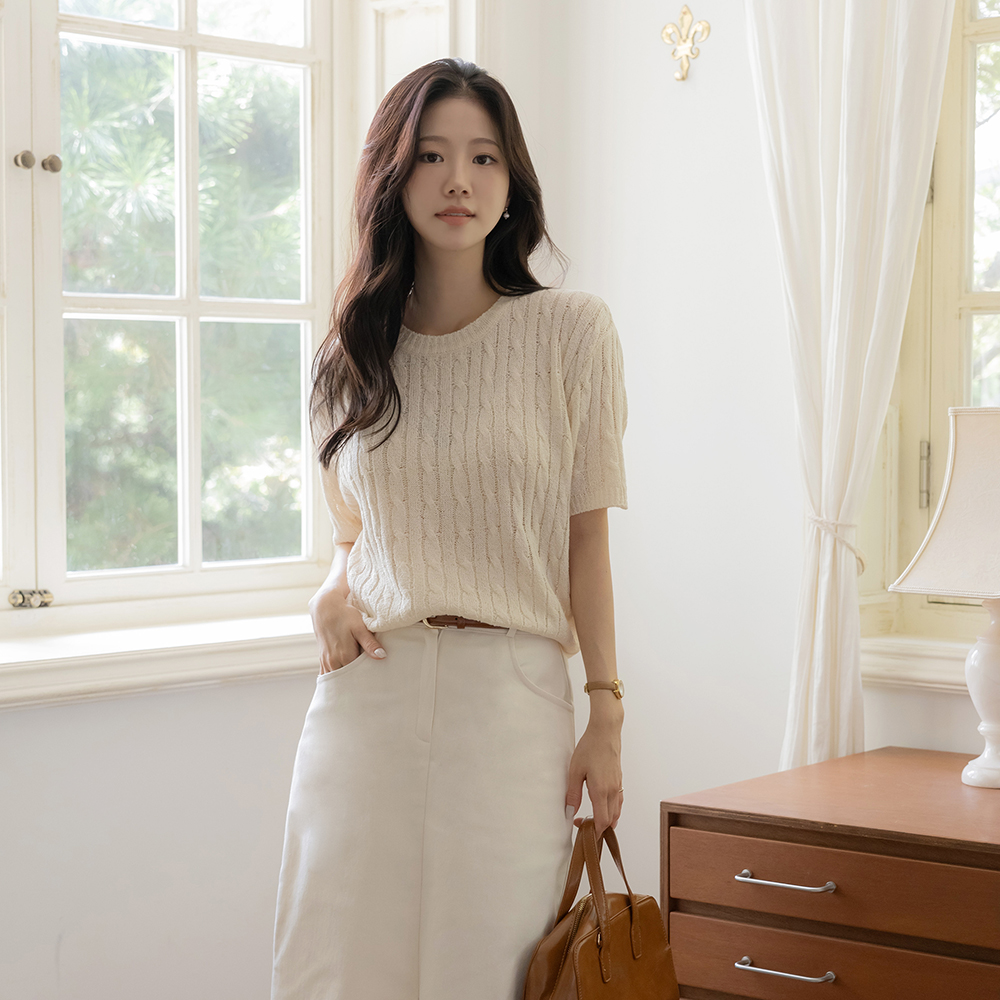 Pastel Raund neck Twiddle Short-sleeve Knit