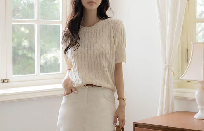Pastel Raund neck Twiddle Short-sleeve Knit