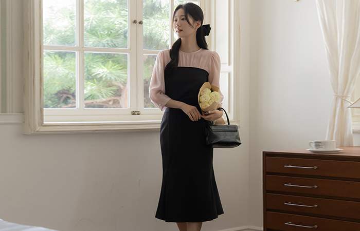 Feminine See-through Color Combination Capri Blouse