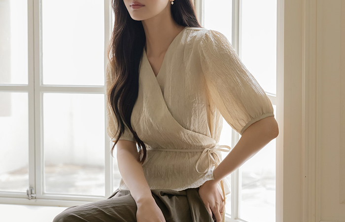 ODE Wrinkle Wrap Midi Blouse