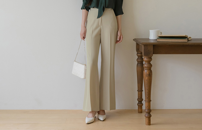 Gold Button Span Boot-Cut Slacks