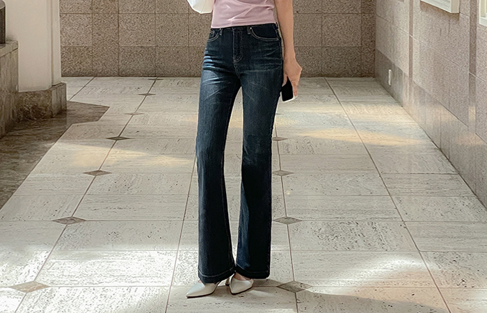 Tight Stretchy-Waist Boot-Cut Denim Pants