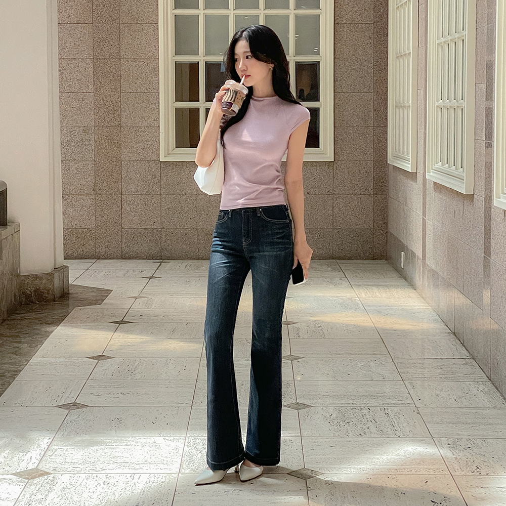 Tight Stretchy-Waist Boot-Cut Denim Pants