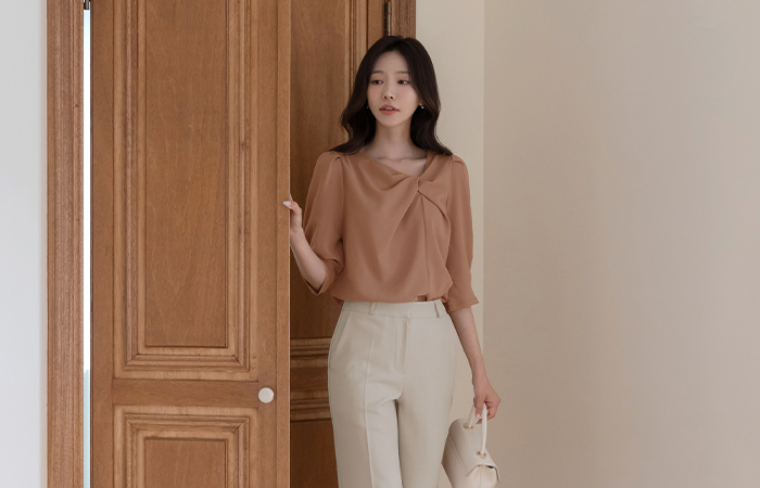 Romantic Twist-Neck Capri Blouse