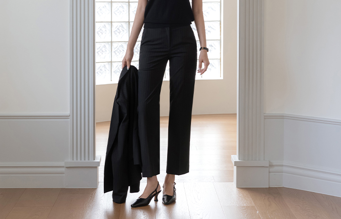 ruby Stripe Slim Fit Set-up Slacks