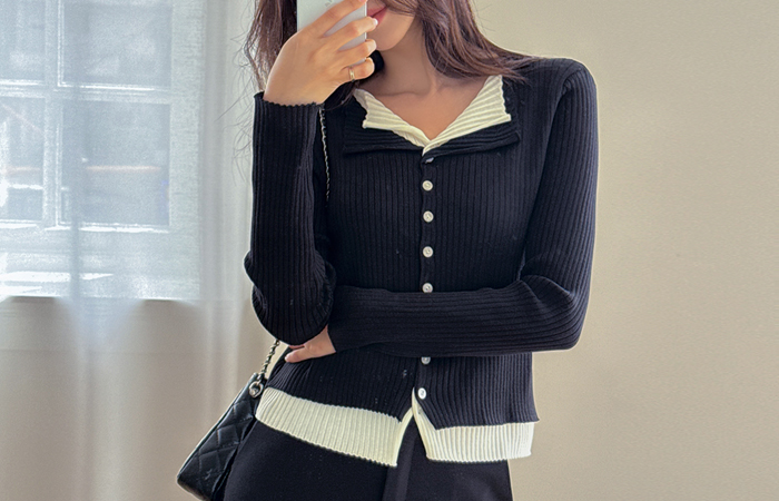 layered Color Combination Corduroy Cardigan