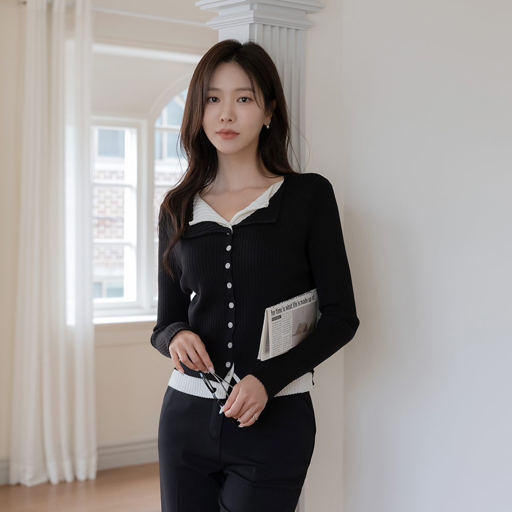 layered Color Combination Corduroy Cardigan