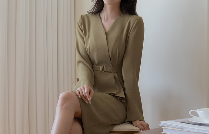Wrap Feminine Line Set-up Jacket(+Belt)