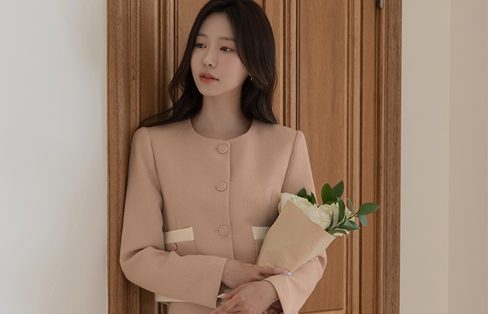 ODE Color Combination Tweed Set-up Jacket