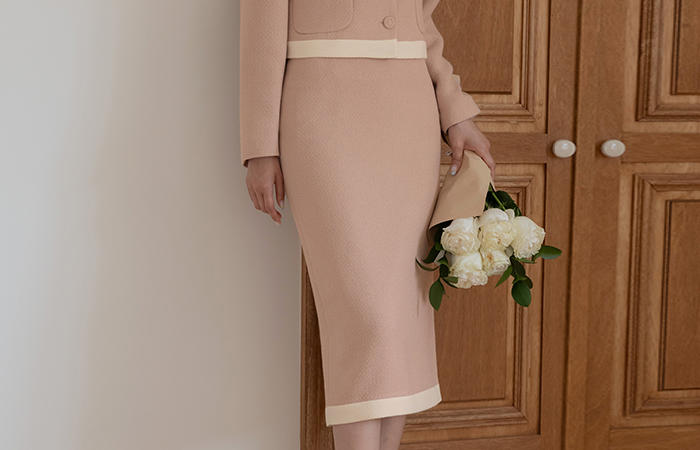 ODE Color Combination Tweed H-line Set-up Skirt