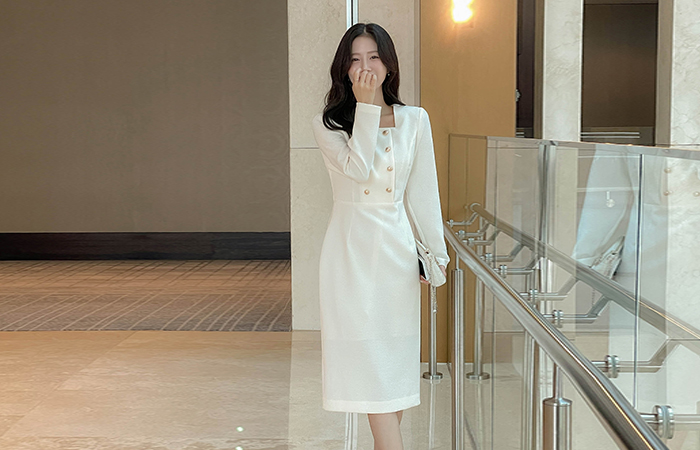 Tweed H-line Span Dress