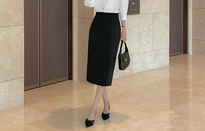 High 옆 Center Front Vent H-line Long Skirt