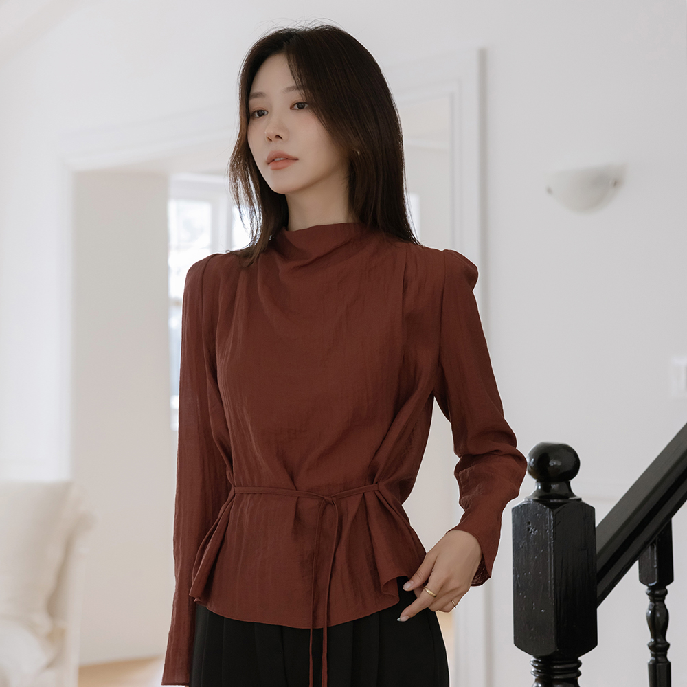 Half-Highneck Ribbon Strap Blouse