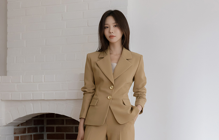 stone Gold Button Formal Set-up Jacket