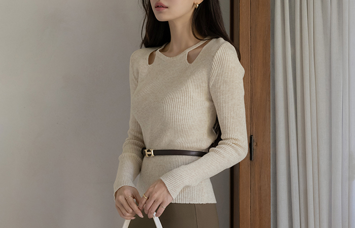 Halter neck Style Corduroy Long-sleeve Knit