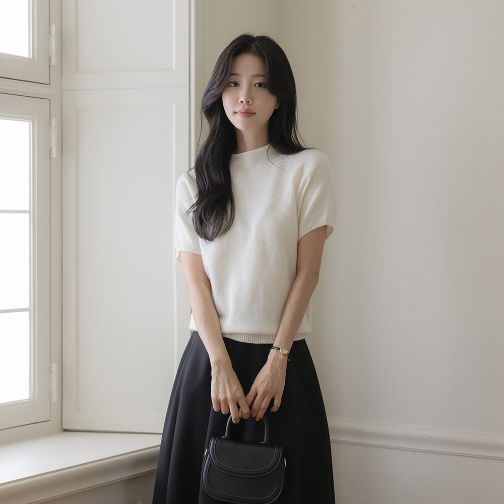 Half-Highneck Whole Garment Wool Short-sleeve Knit