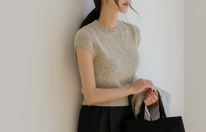 Raund neck mix Cap-Sleeves Short-sleeve Knit