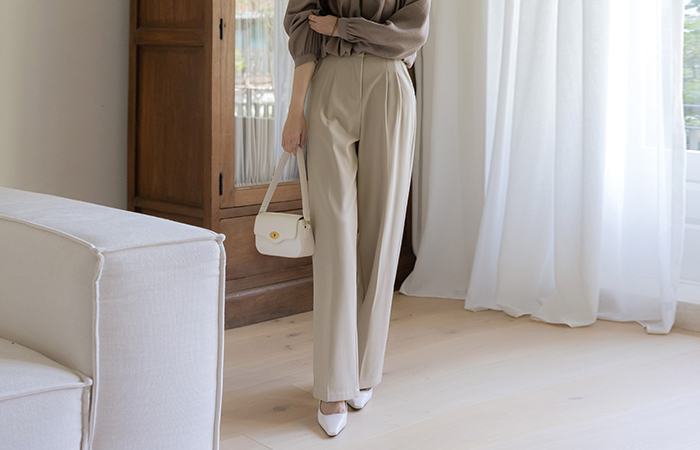 Length repair NO! Pintuck wide fit Slacks(3type)