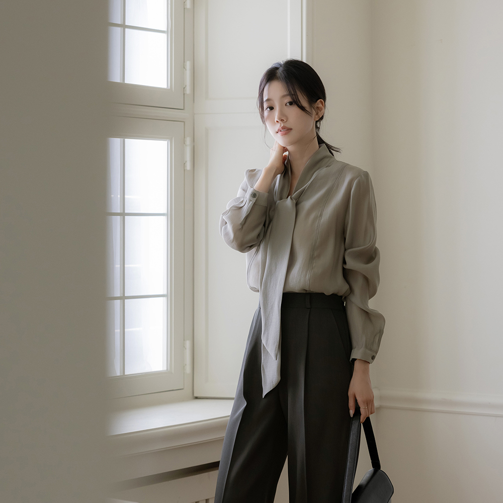 Tie Neck See-through Reversible Blouse