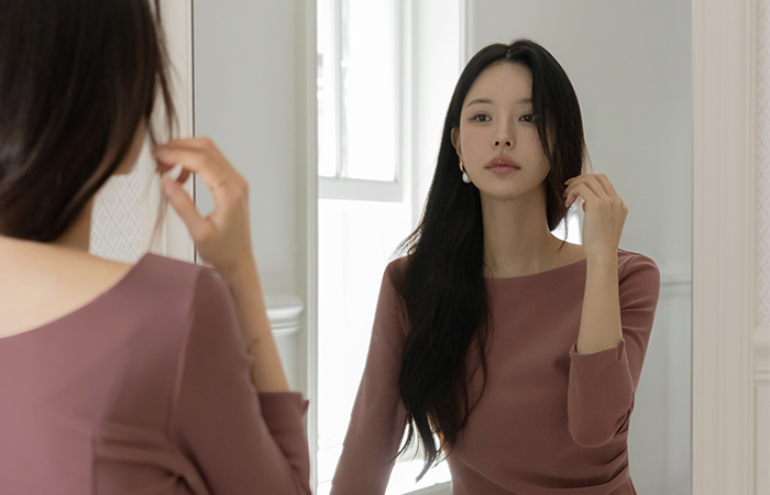 [O:neul] Cover Shirring 여리넥 I Like Span Dress