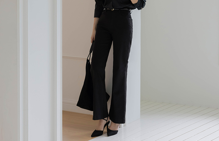 Cotton Banding Span Boot-Cut Pants