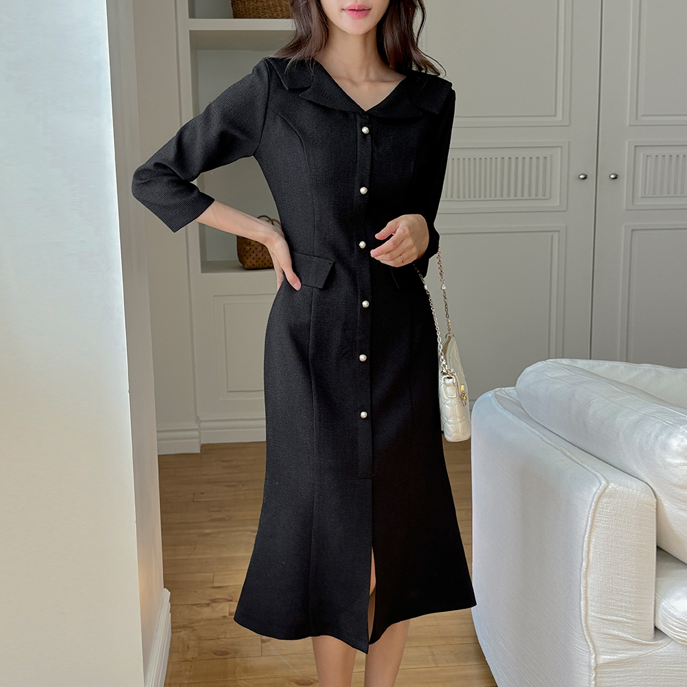 Classic Collar Mermaid Tweed Dress