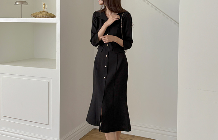 Classic Collar Mermaid Tweed Dress