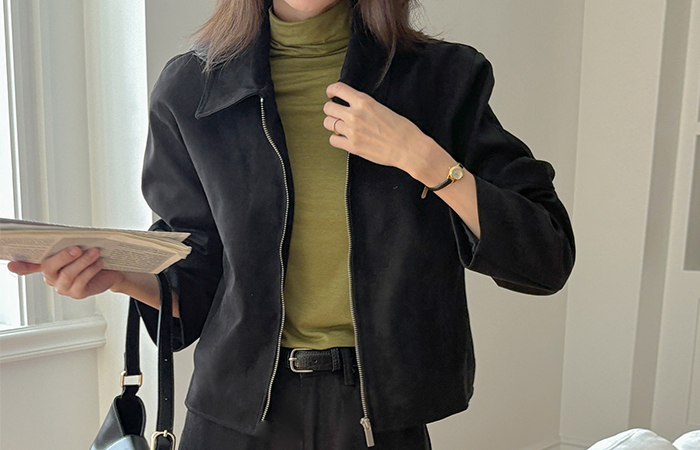 Trendy Suede Crop Zip up Jacket