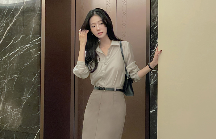 Soft Tencel Polo Blouse(+Belt)