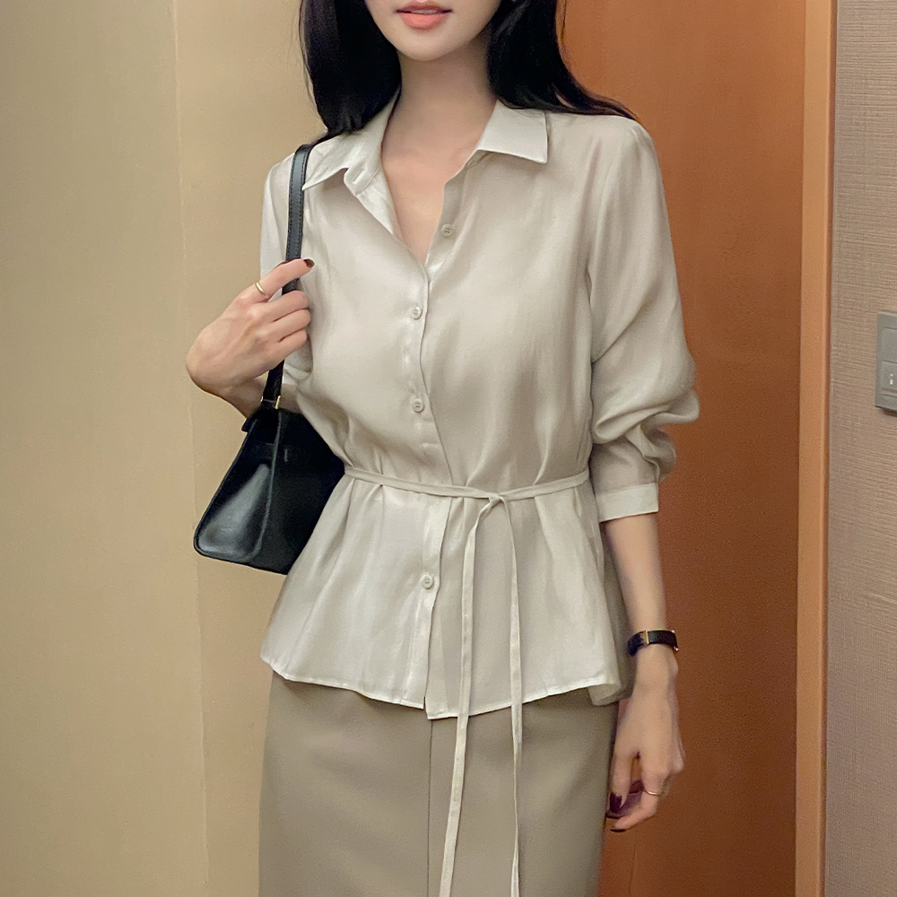 Soft Tencel Polo Blouse(+Belt)