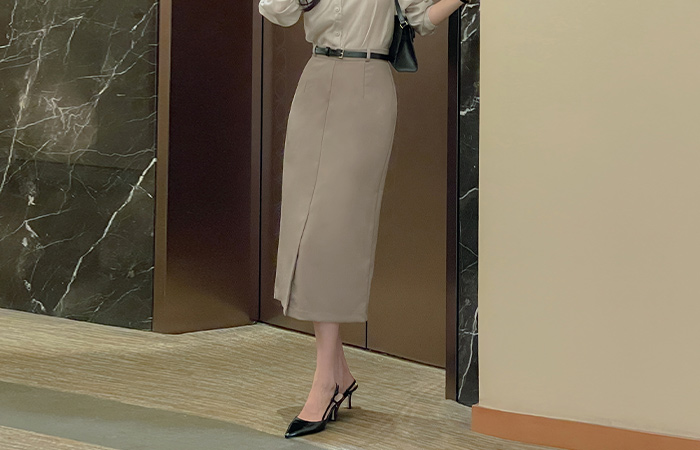Modern front Slit H-line Skirt(+Belt)