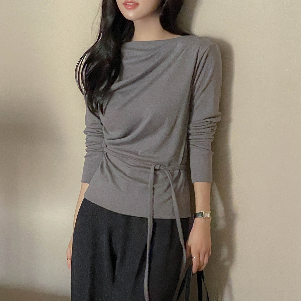 Pretty fit Shirring Span T-shirt(+Belt)