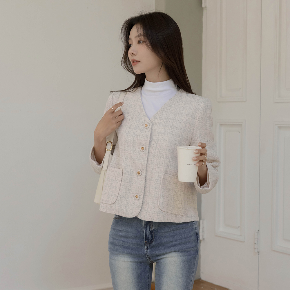 No-collar Tweed Jacket