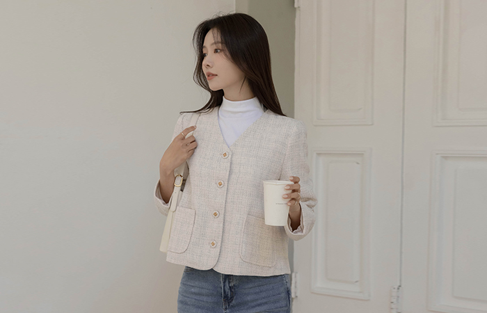 No-collar Tweed Jacket