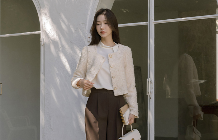 Elegance ODE Square Neck Tweed Jacket