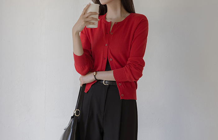 Colorful Raund neck Basic Cardigan