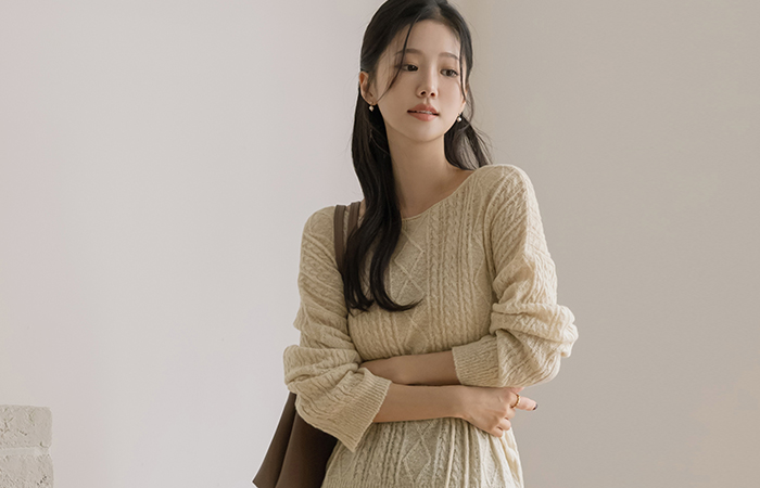 Boat Neck Twiddle Wool Knit(+Belt)