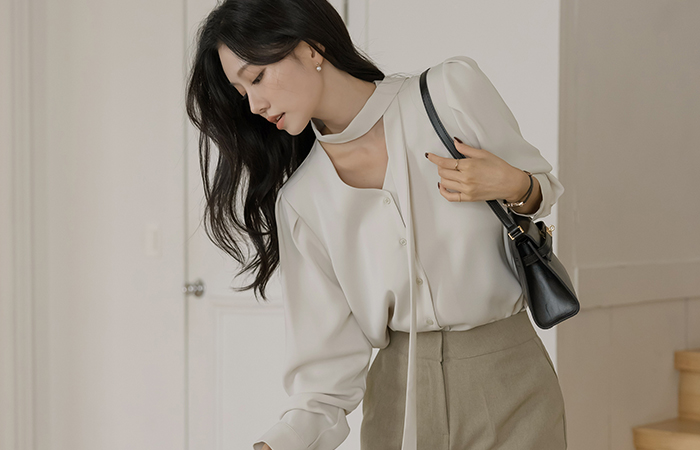 ODE Tie Neck Long-sleeve Blouse