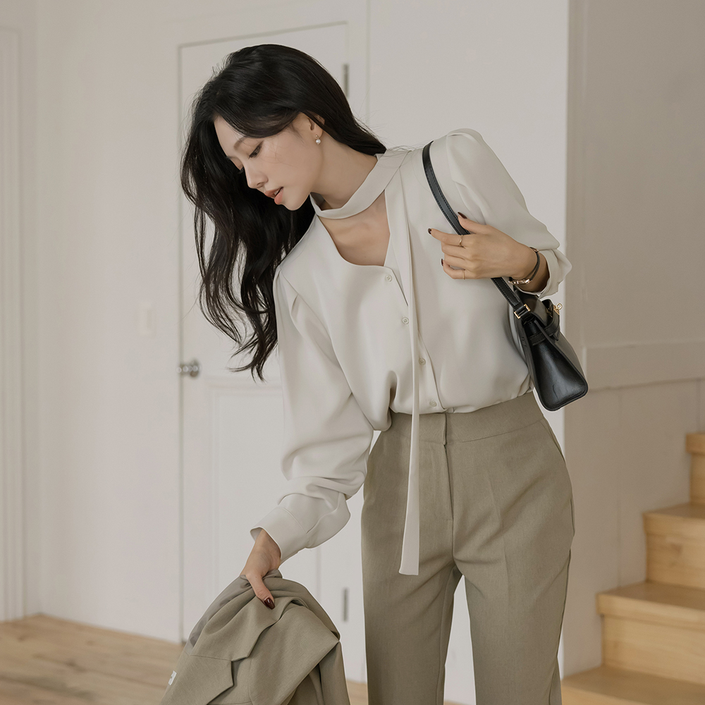 ODE Tie Neck Long-sleeve Blouse