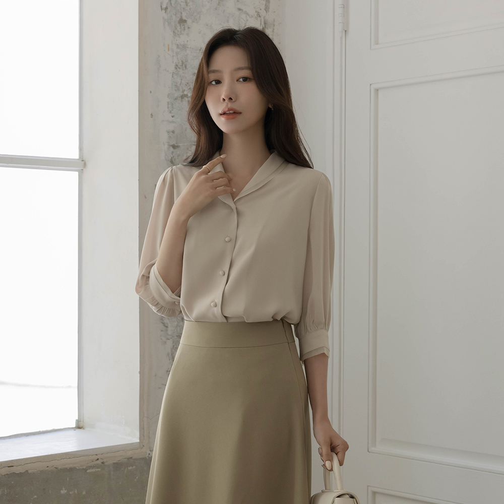 Organza Shawl Collar Color Combination Capri Blouse