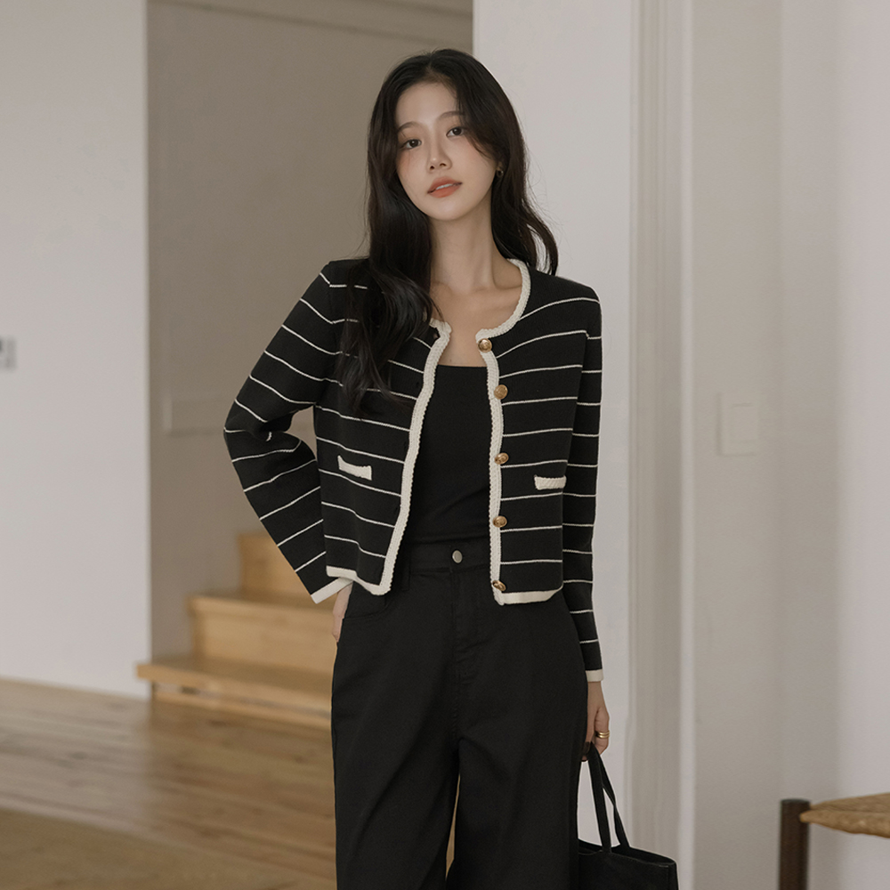 Raund neck Gold Button Cardigan