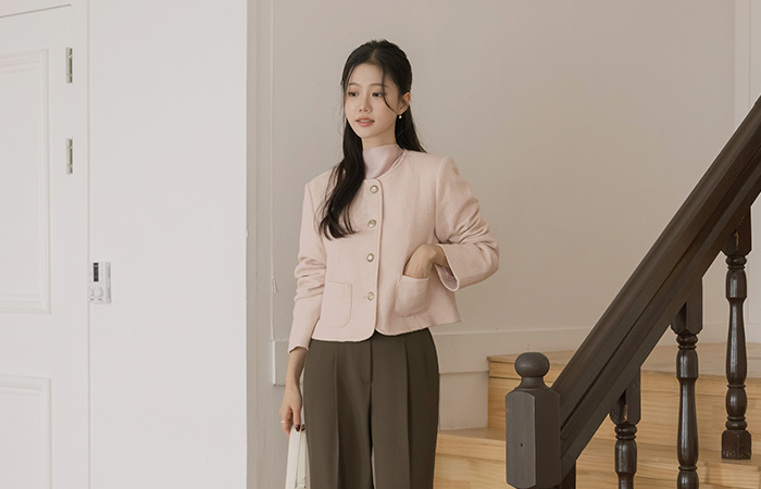 Rosy Raund neck Wool Tweed Jacket