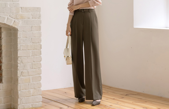 Back Banding Pintuck wide fit Slacks(+Belt)