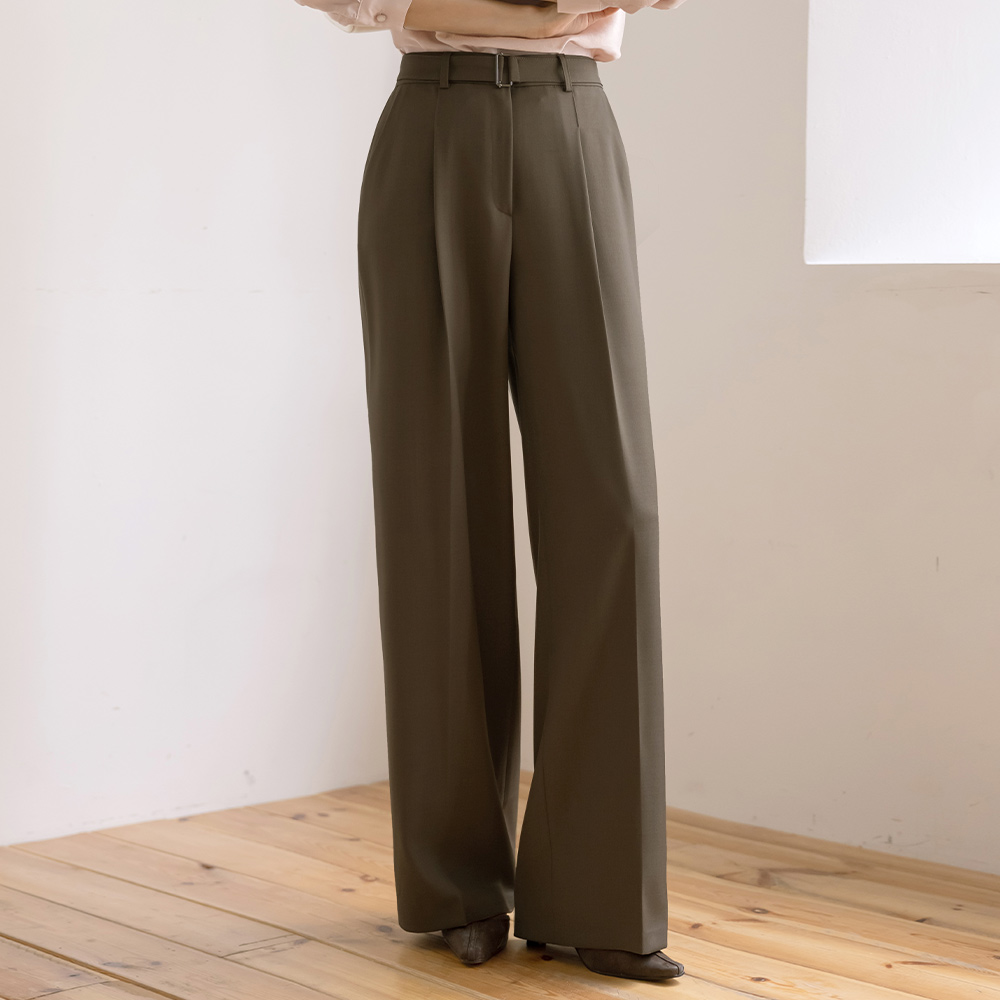 Back Banding Pintuck wide fit Slacks(+Belt)