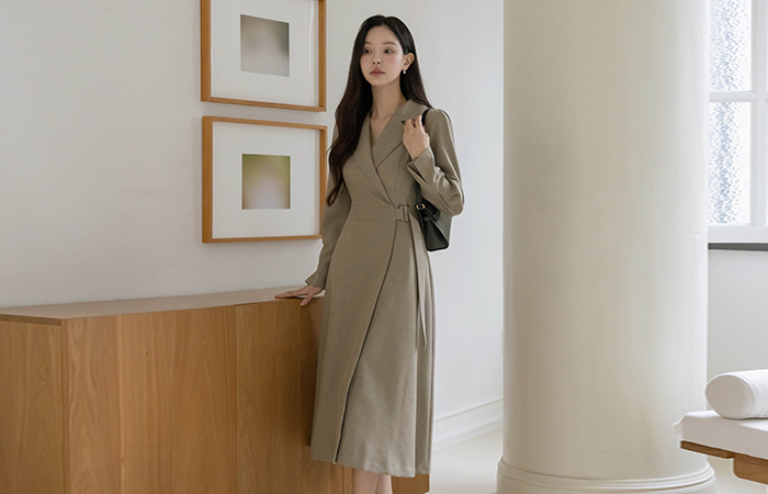 Chloe A-line Wrap Belt Wool Dress