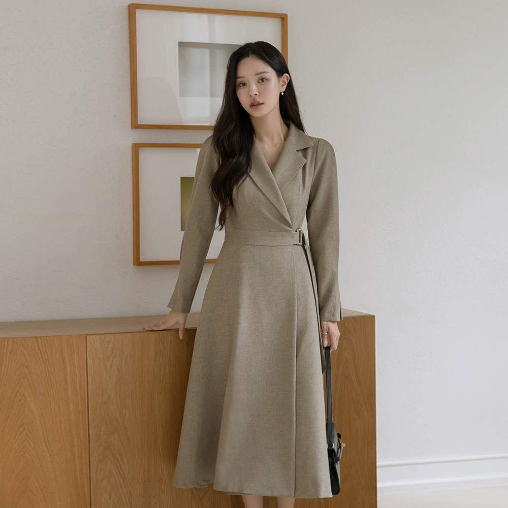 Chloe A-line Wrap Belt Wool Dress