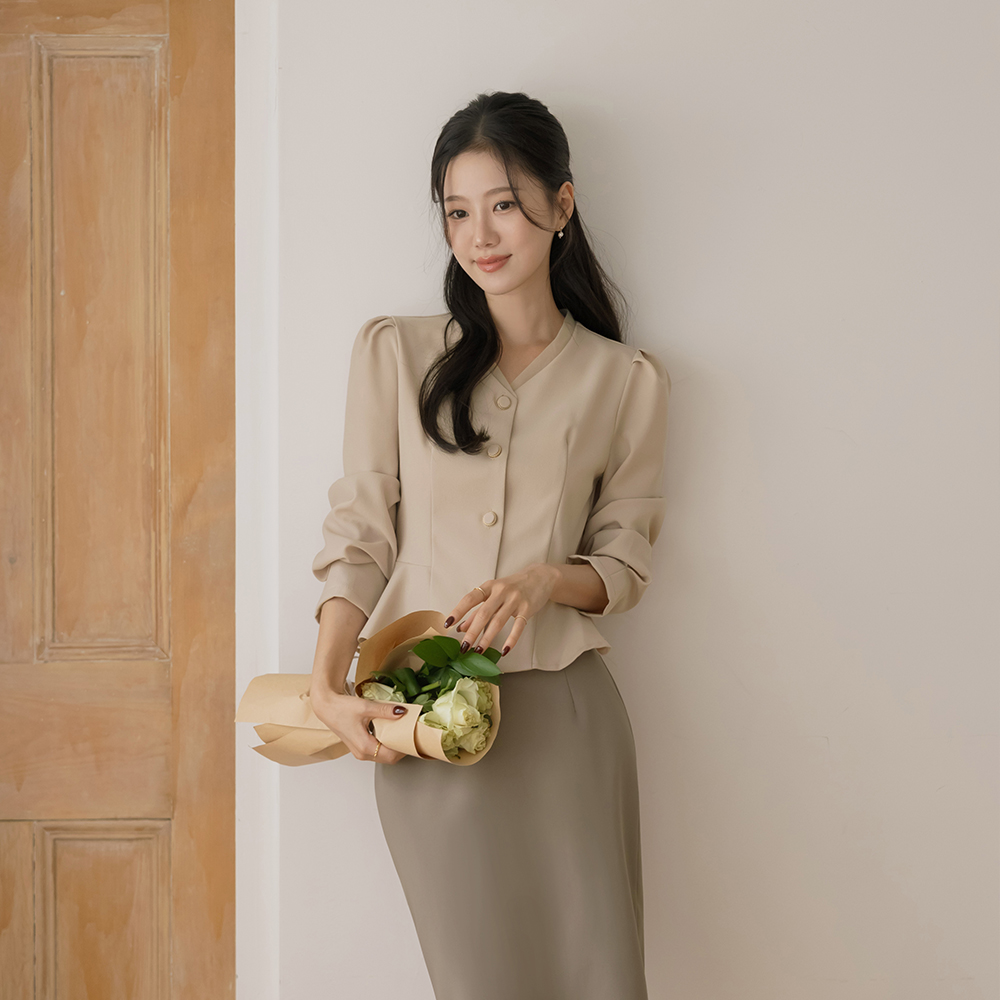 Autumn Color Combination V-neck Peplum Blouse