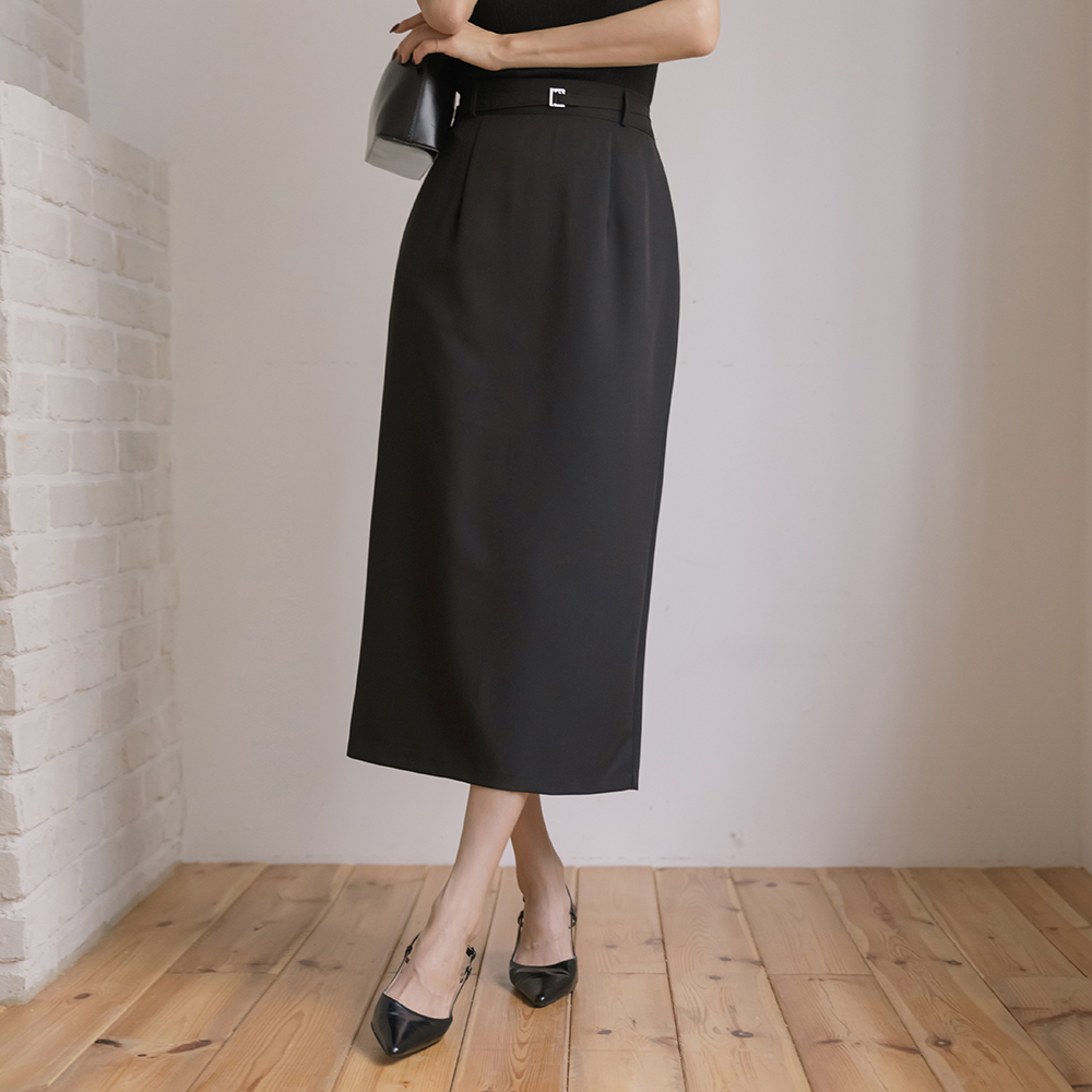 Basic Back Banding H-line Long Skirt(+Belt)