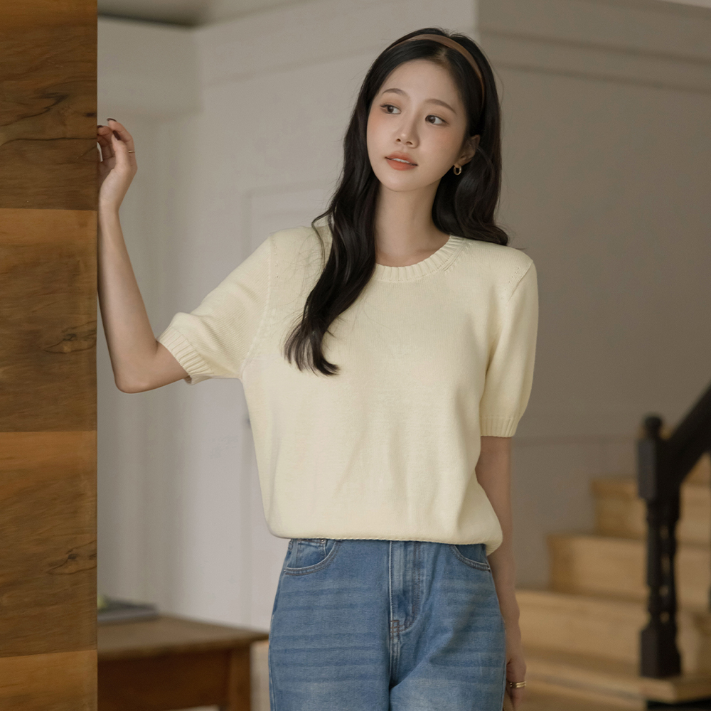 Basic Whole Garment Short-sleeve Knit
