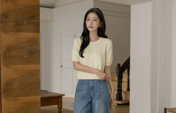 Basic Whole Garment Short-sleeve Knit